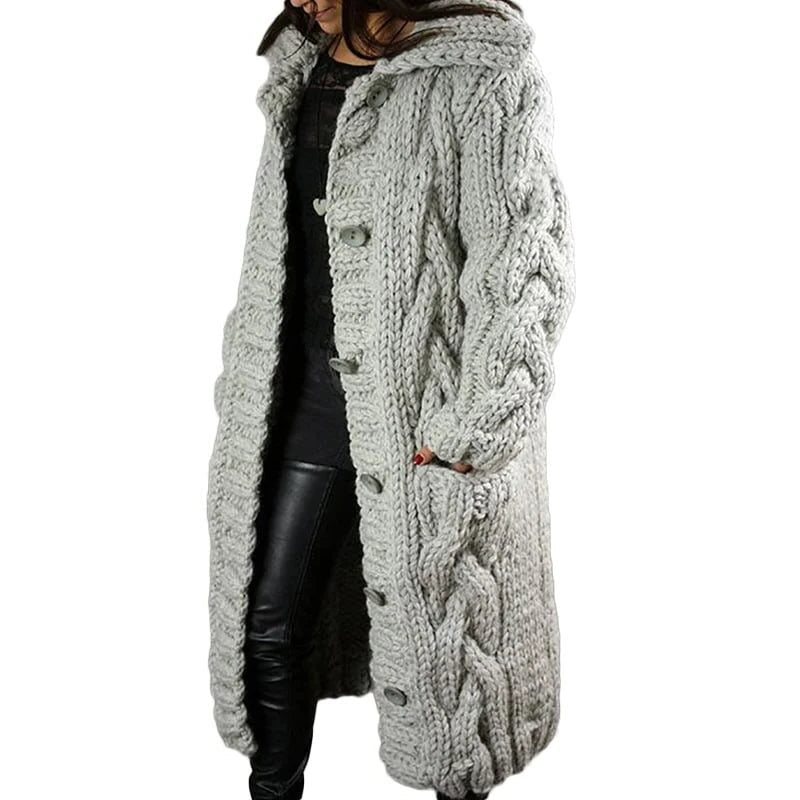 Kabelgebreide Lange Cardigan met Capuchon voor Dames