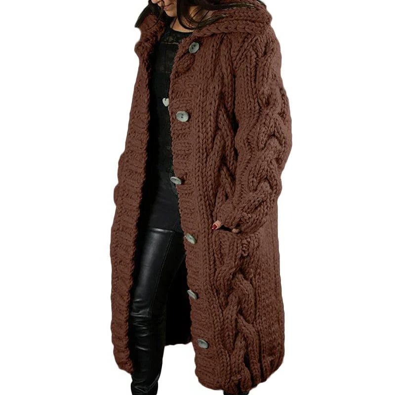 Kabelgebreide Lange Cardigan met Capuchon voor Dames