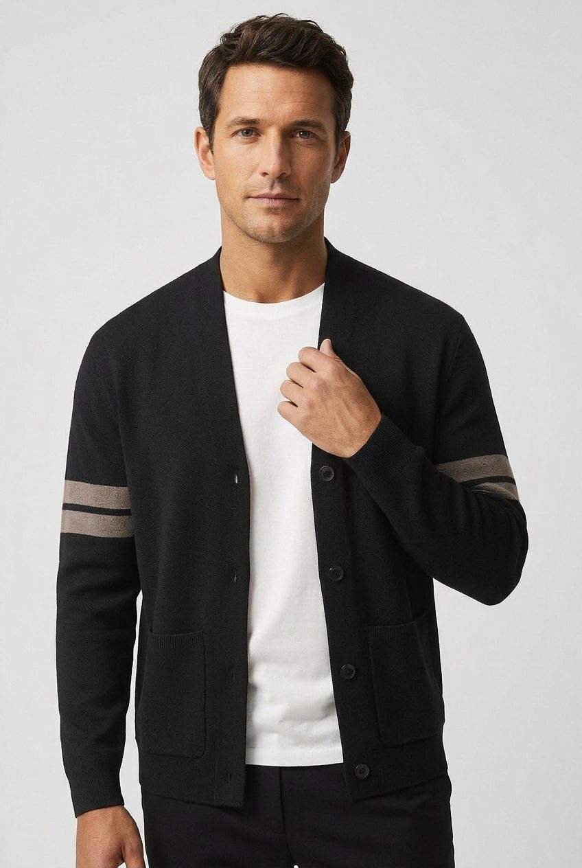 Gestreept Cardigan met Steekzakken voor Heren - Zwart