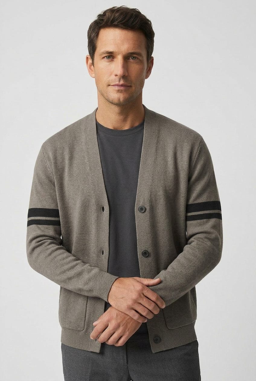 Gestreept Cardigan met Steekzakken voor Heren - Taupe