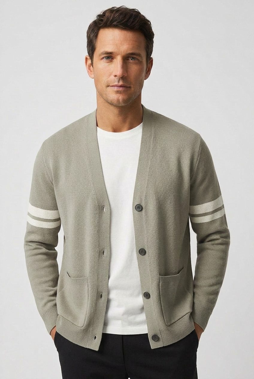 Gestreept Cardigan met Steekzakken voor Heren - Beige