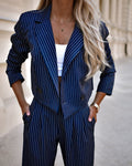 Gestreept Cropped Broekpak voor Dames - Blauw