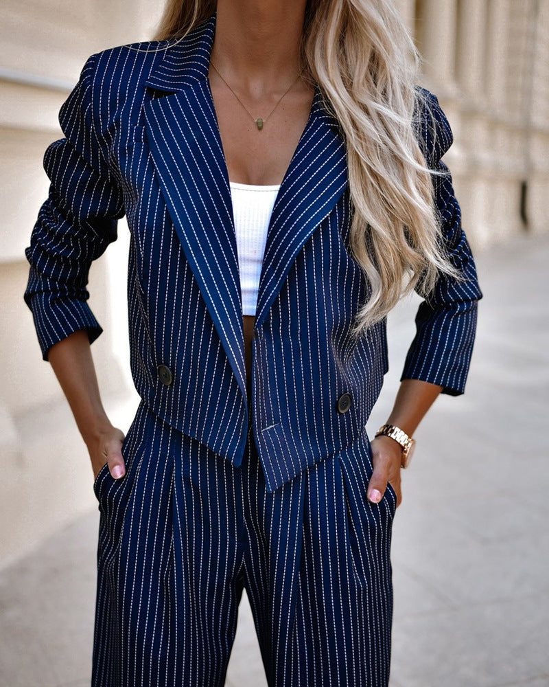 Gestreept Cropped Broekpak voor Dames - Blauw