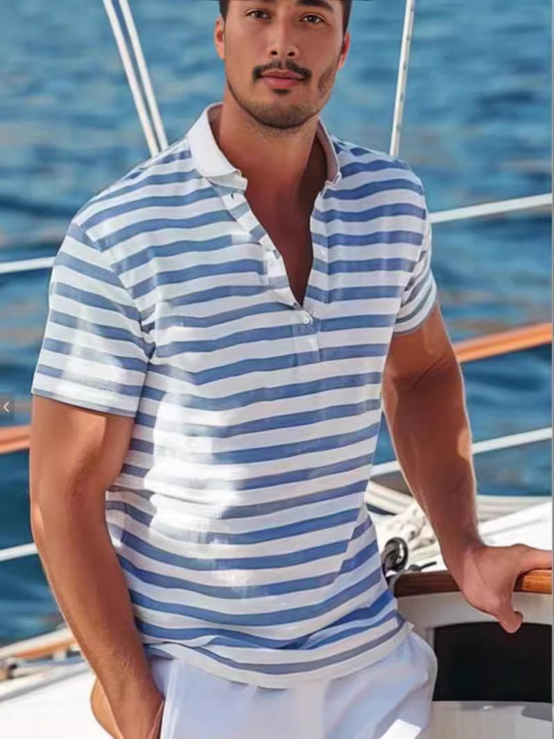 Gestreept Poloshirt met Opstaande Kraag voor Heren