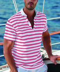 Gestreept Poloshirt met Opstaande Kraag voor Heren - Rood