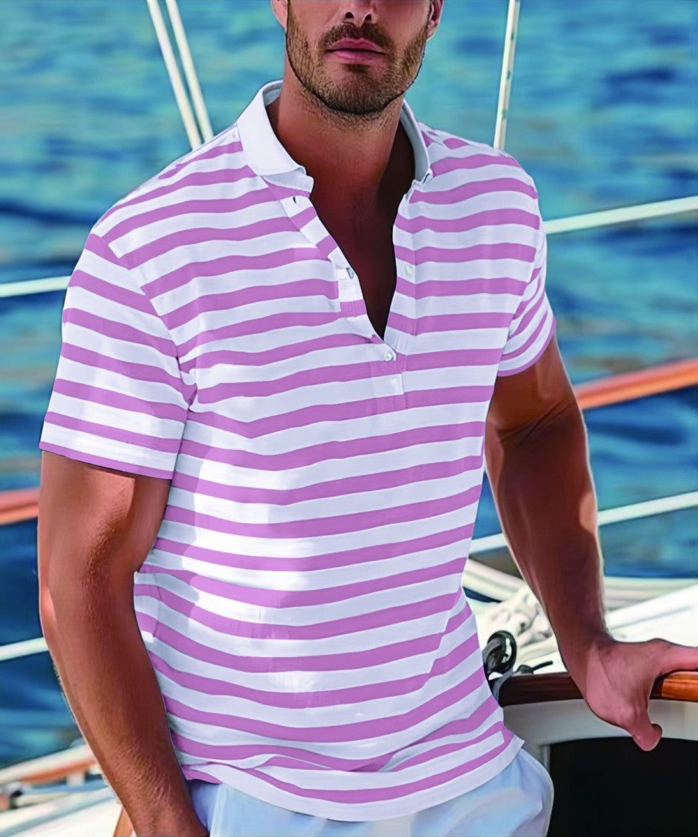 Gestreept Poloshirt met Opstaande Kraag voor Heren
