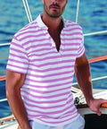 Gestreept Poloshirt met Opstaande Kraag voor Heren - Magenta
