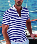 Gestreept Poloshirt met Opstaande Kraag voor Heren - Blauw