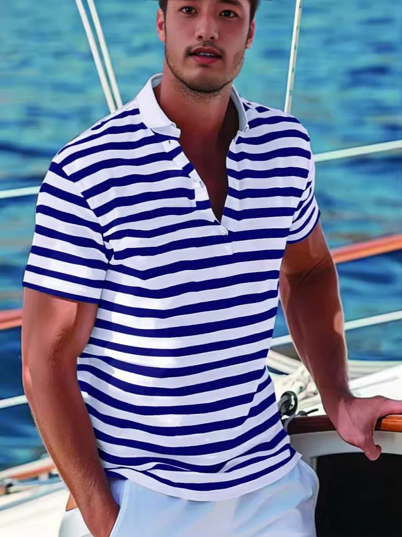 Gestreept Poloshirt met Opstaande Kraag voor Heren - View 4