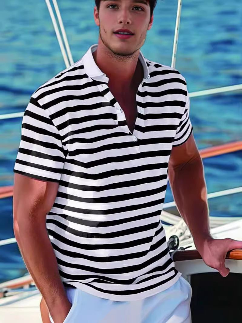 Gestreept Poloshirt met Opstaande Kraag voor Heren - View 5