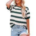 Gestreept T-Shirt met Korte Mouwen en Ronde Hals voor Dames - Groen