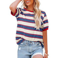 Gestreept T-Shirt met Korte Mouwen en Ronde Hals voor Dames - Rood