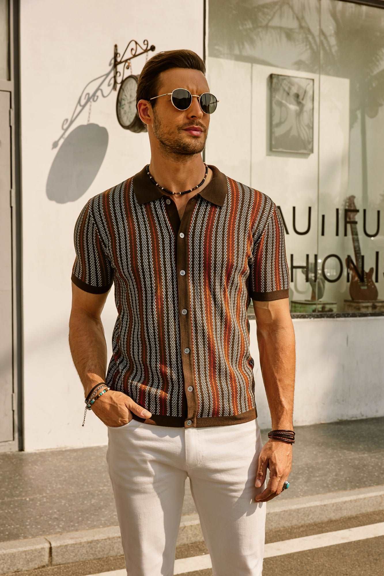 Gestreept Poloshirt met Korte Mouwen voor Heren