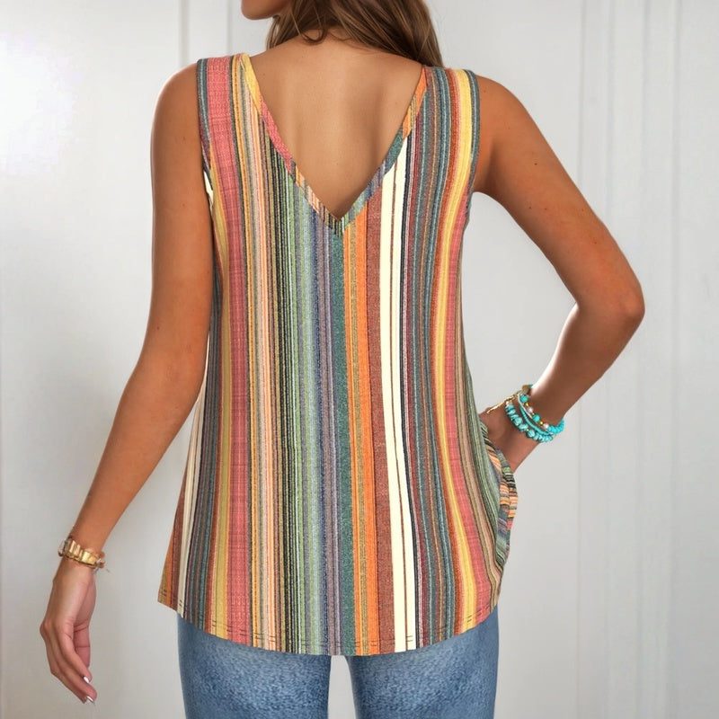 Gestreepte Tuniek met V-Hals en Knoopsluiting voor Dames