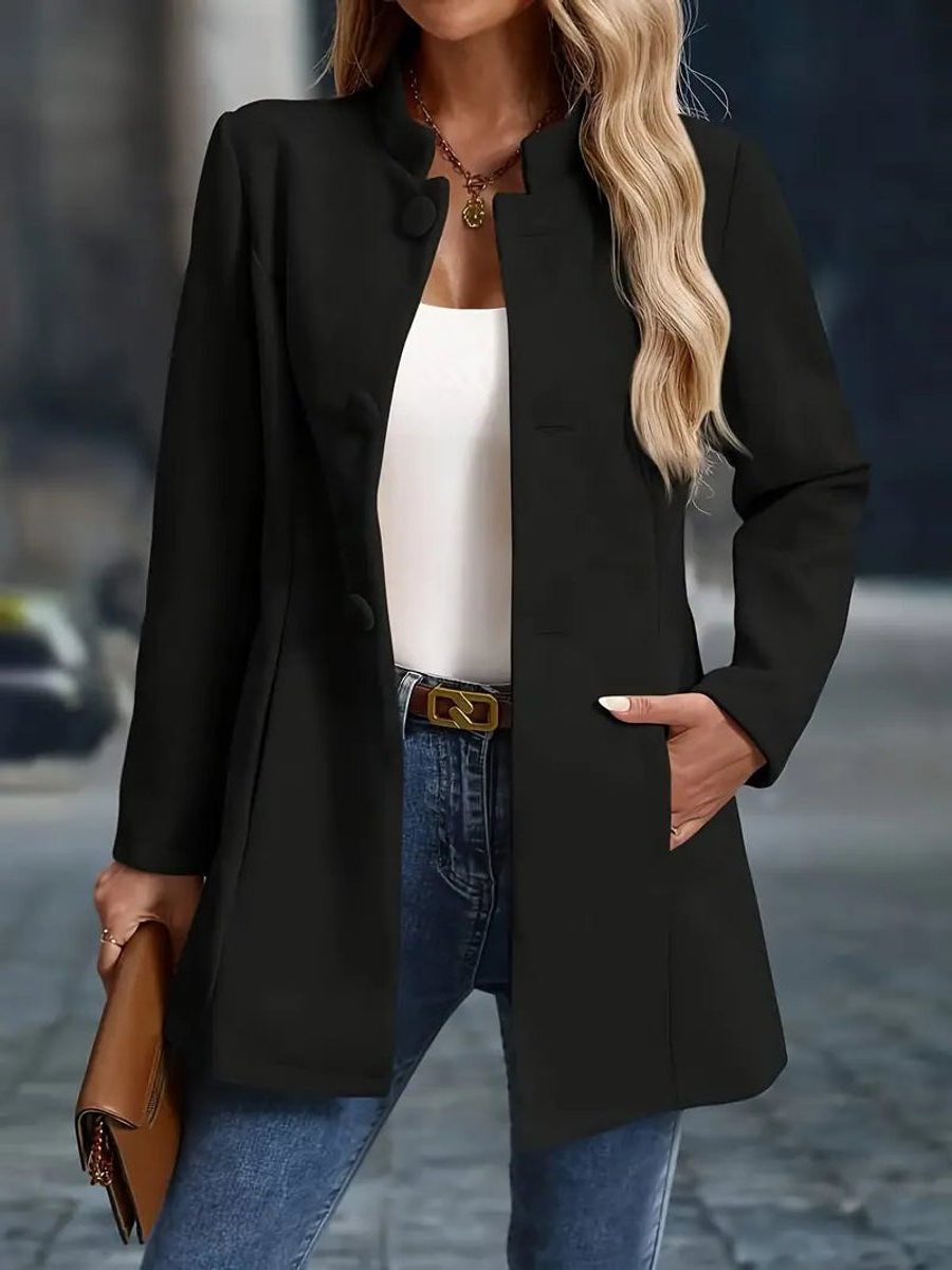 Getailleerde Blazer met Opstaande Kraag voor Dames - Zwart
