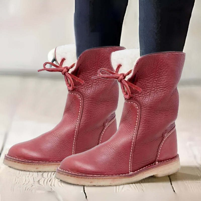 Gevoerde Laarzen met Veters voor Dames - Rood