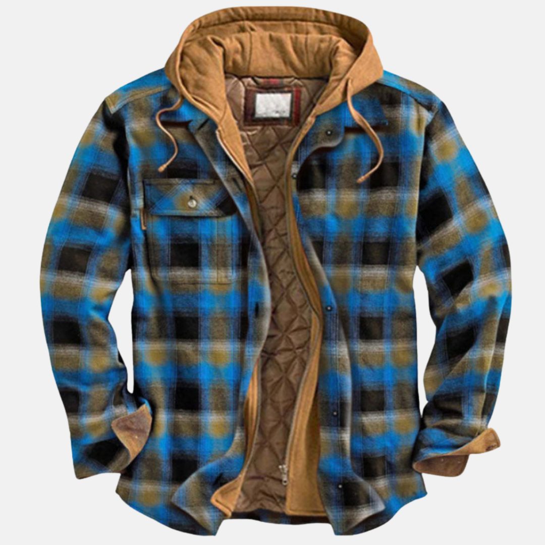 Gewatteerde Flanellen Overshirt met Opstaande Kraag voor Heren - Blauw/Khaki