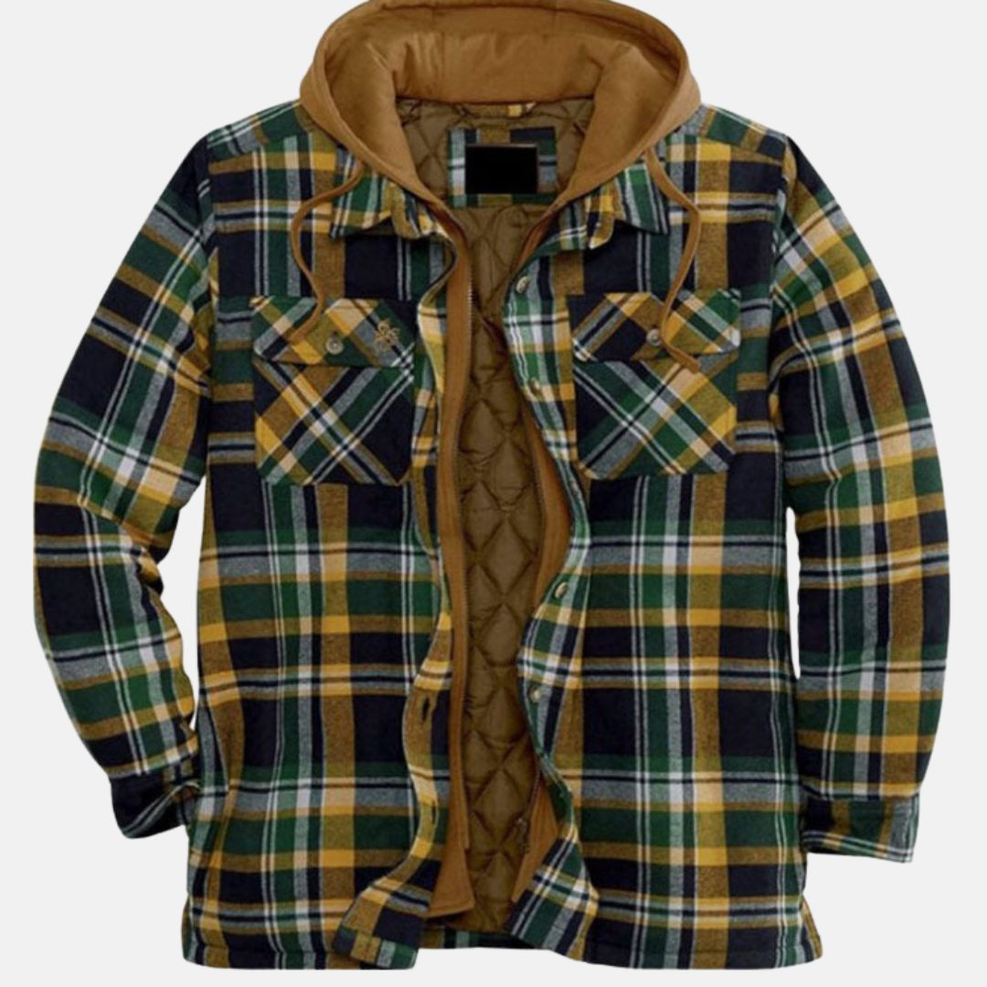 Gewatteerde Flanellen Overshirt met Opstaande Kraag voor Heren - Groen