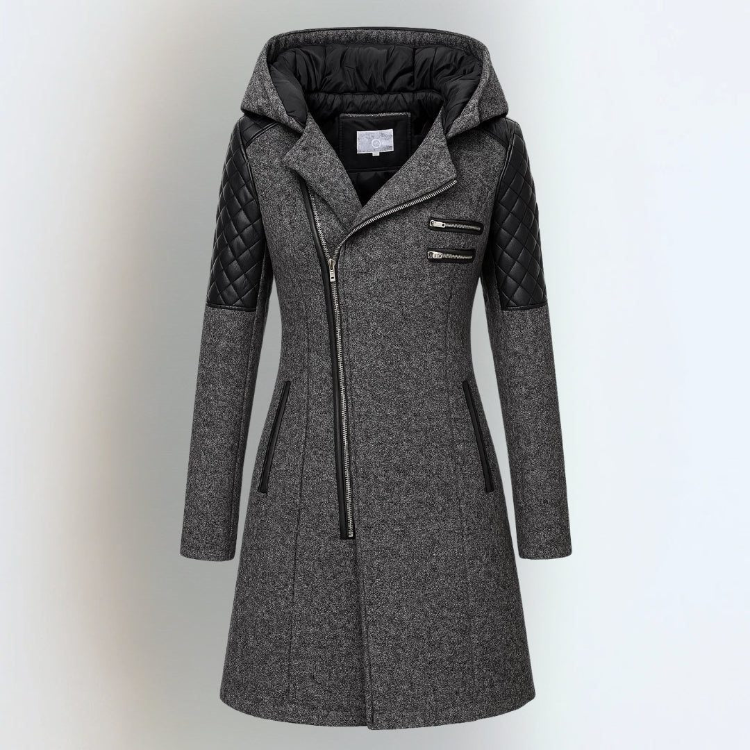 Gewatteerde Gemeleerde Winterjas met Capuchon voor Dames - Dark Gray