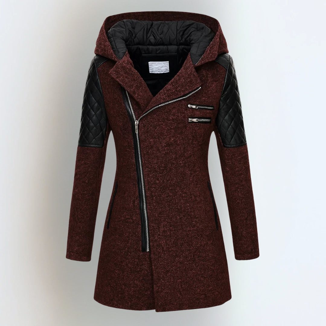 Gewatteerde Gemeleerde Winterjas met Capuchon voor Dames - Red