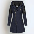 Gewatteerde Gemeleerde Winterjas met Capuchon voor Dames - Blue