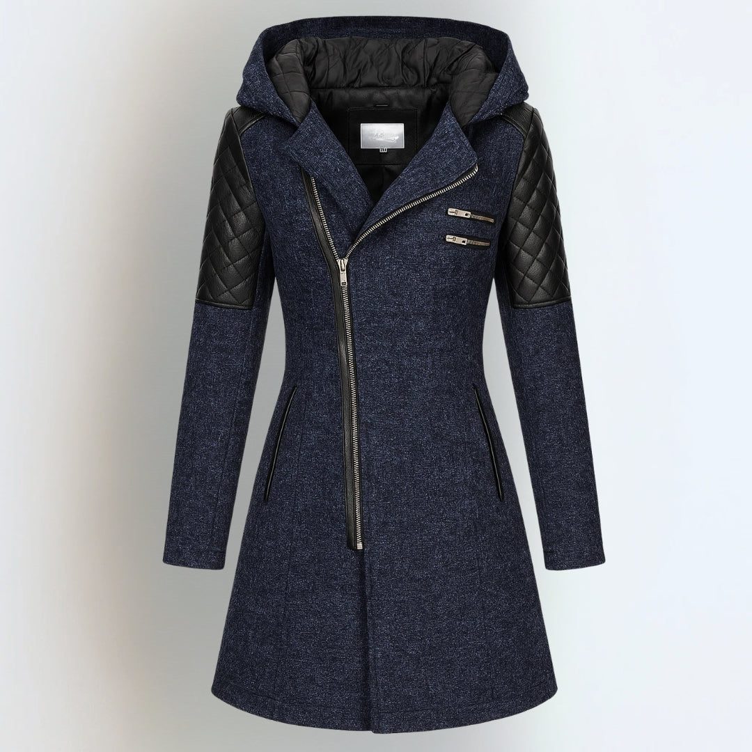 Gewatteerde Gemeleerde Winterjas met Capuchon voor Dames - Blue