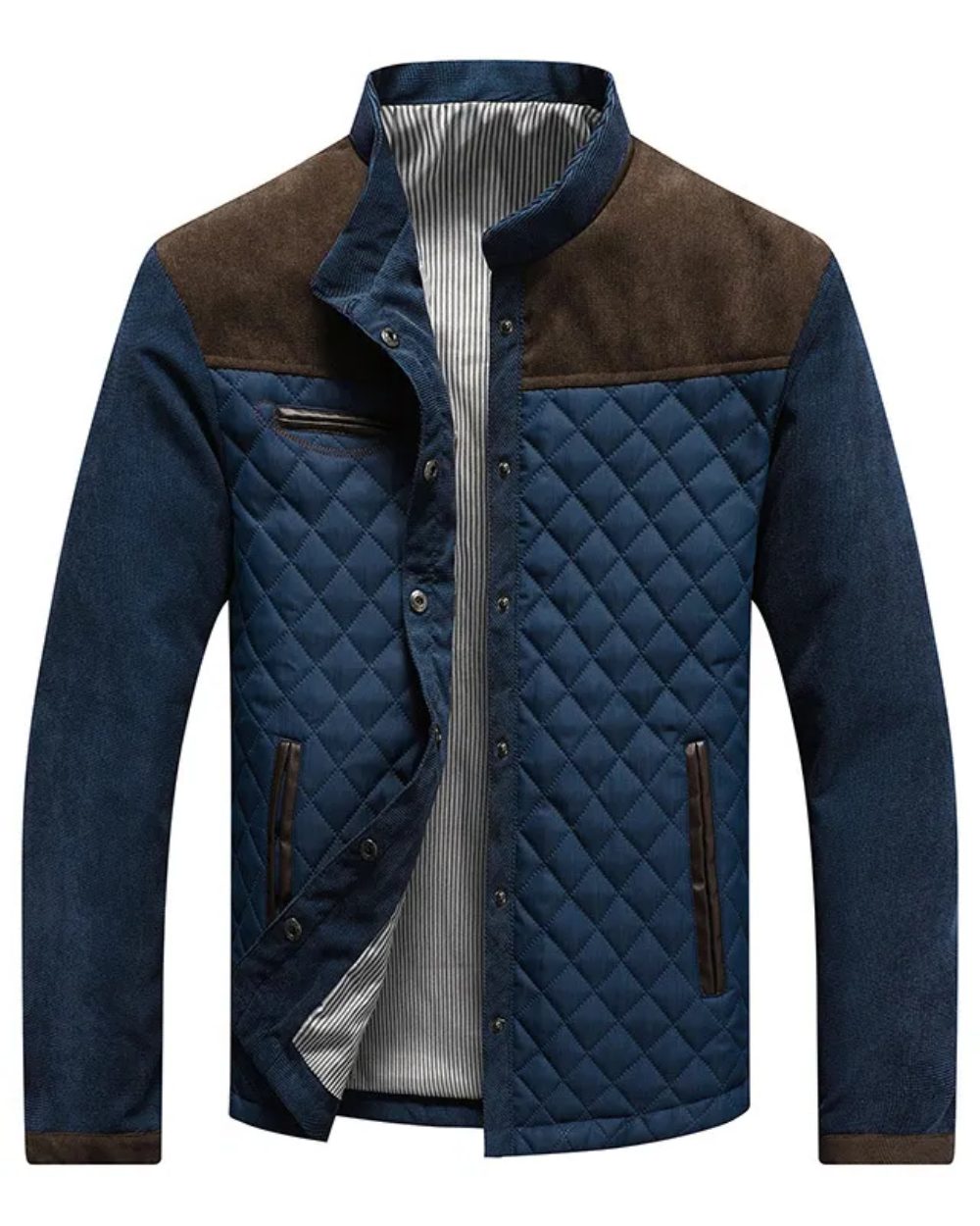 Gewatteerde Hybride Jas met Denim Mouwen voor Heren - Bruin