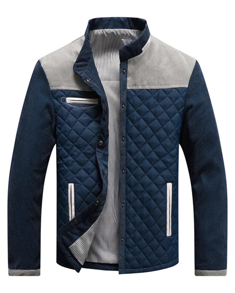 Gewatteerde Hybride Jas met Denim Mouwen voor Heren - Grijs