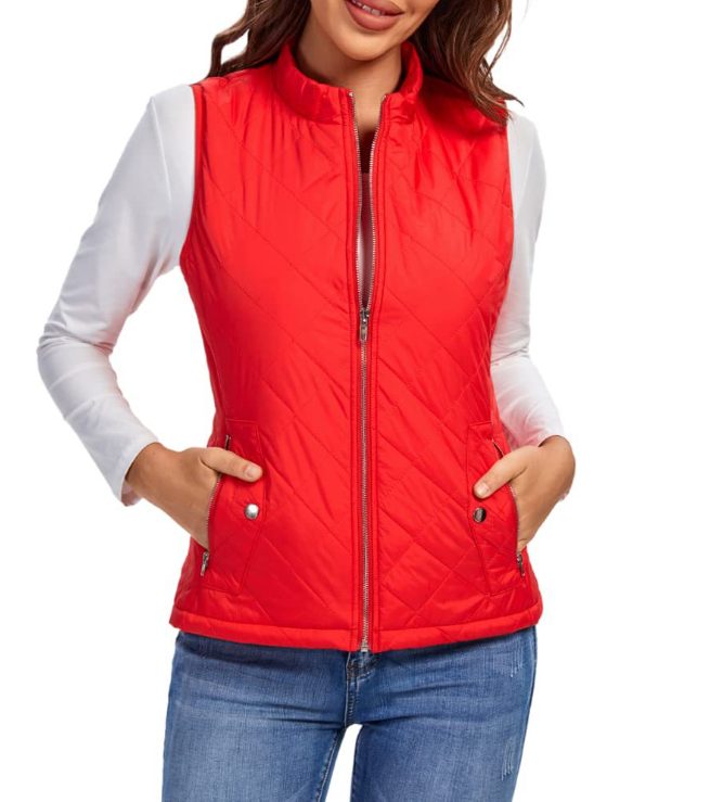 Gewatteerde Ritssluiting Bodywarmer voor Dames - Rood