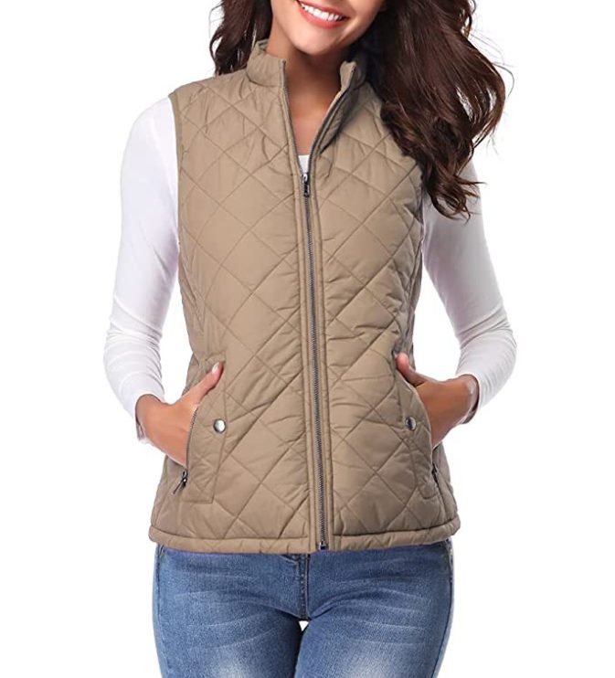 Gewatteerde Ritssluiting Bodywarmer voor Dames - Lichtbruin