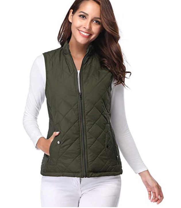 Gewatteerde Ritssluiting Bodywarmer voor Dames - Olijfgroen