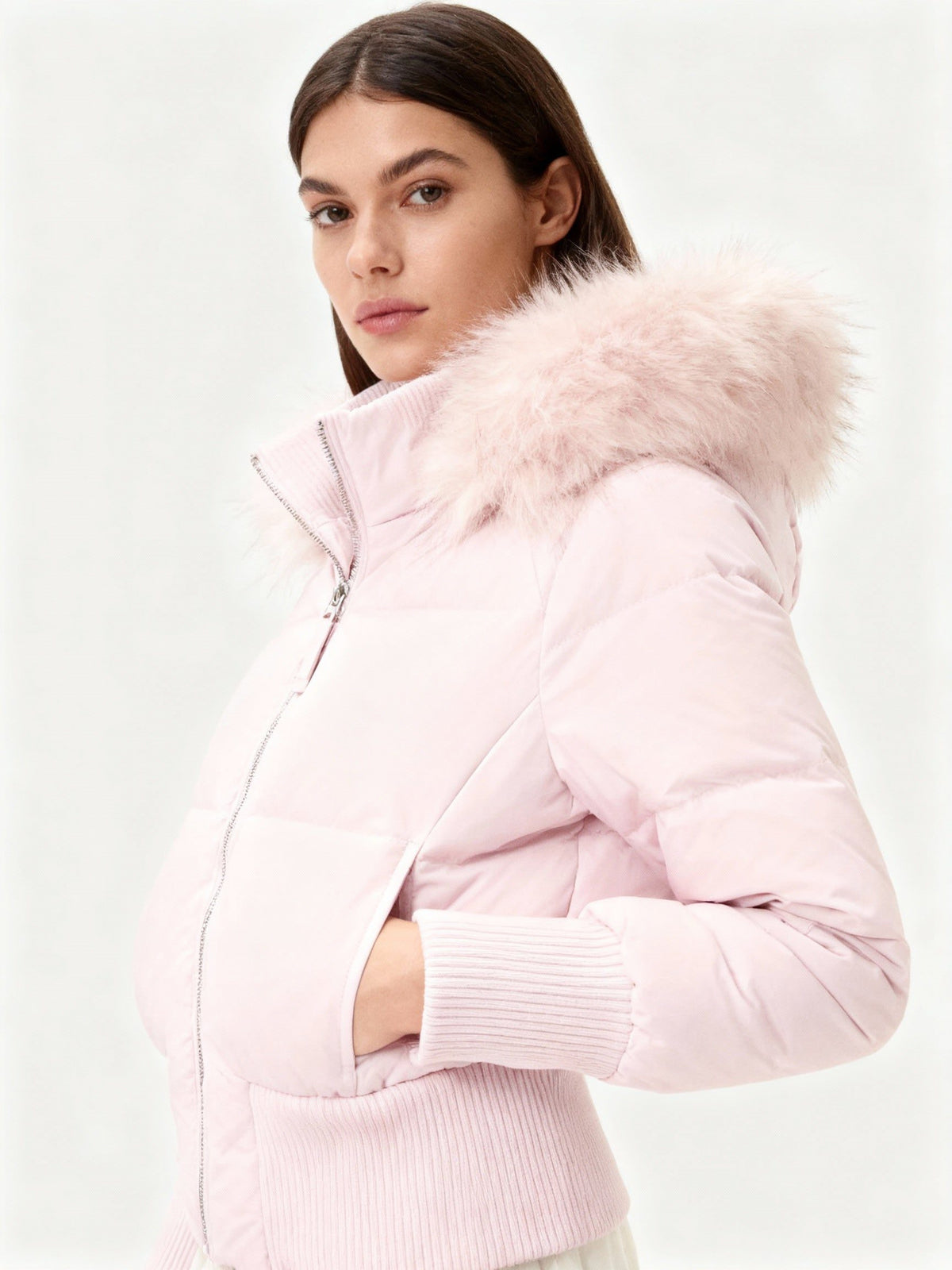 Gewatteerde Winterjas met Bont Kraag voor Dames - Rose