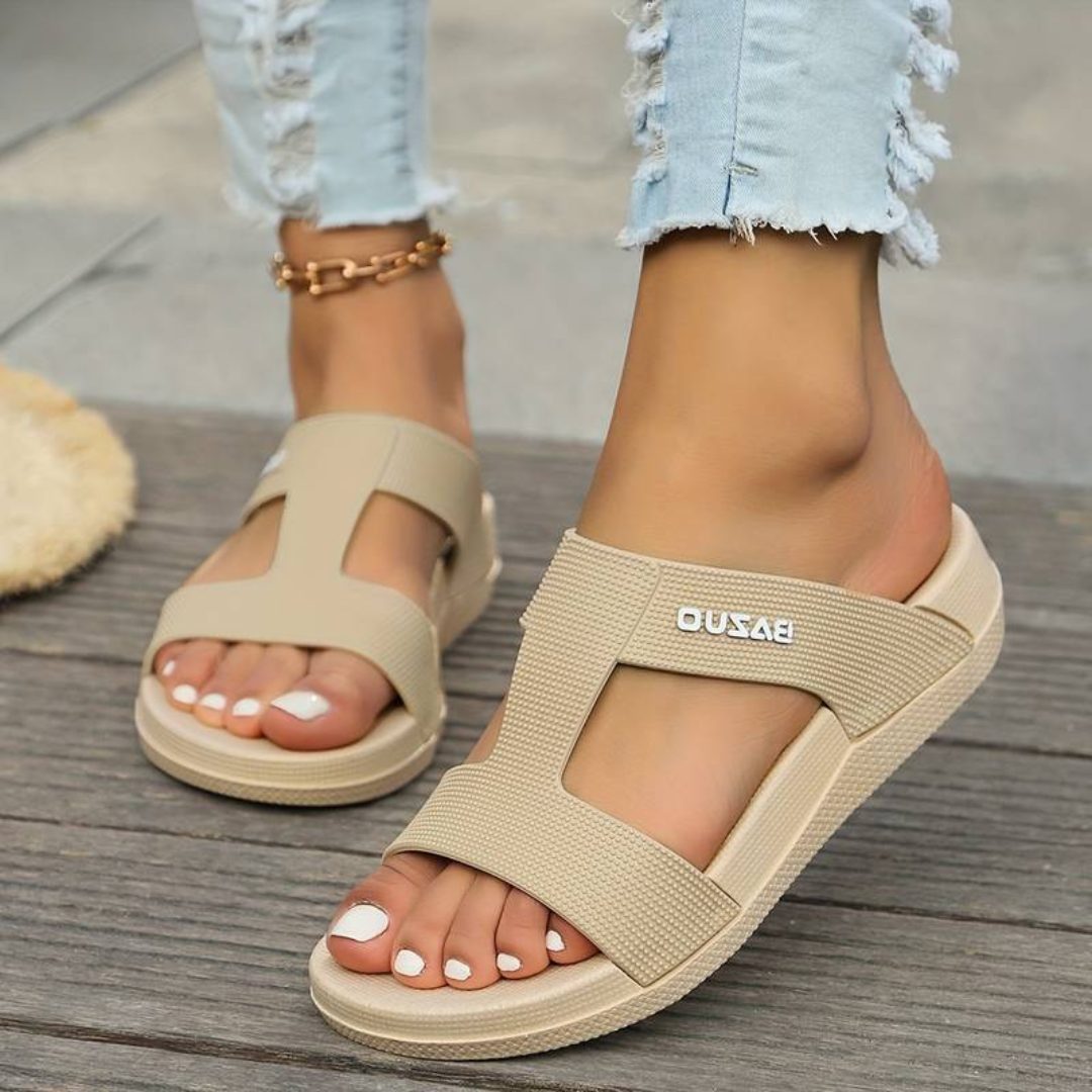 Gewebde Open Teen Sandalen met Verstelbare Gespen voor Dames - Khaki