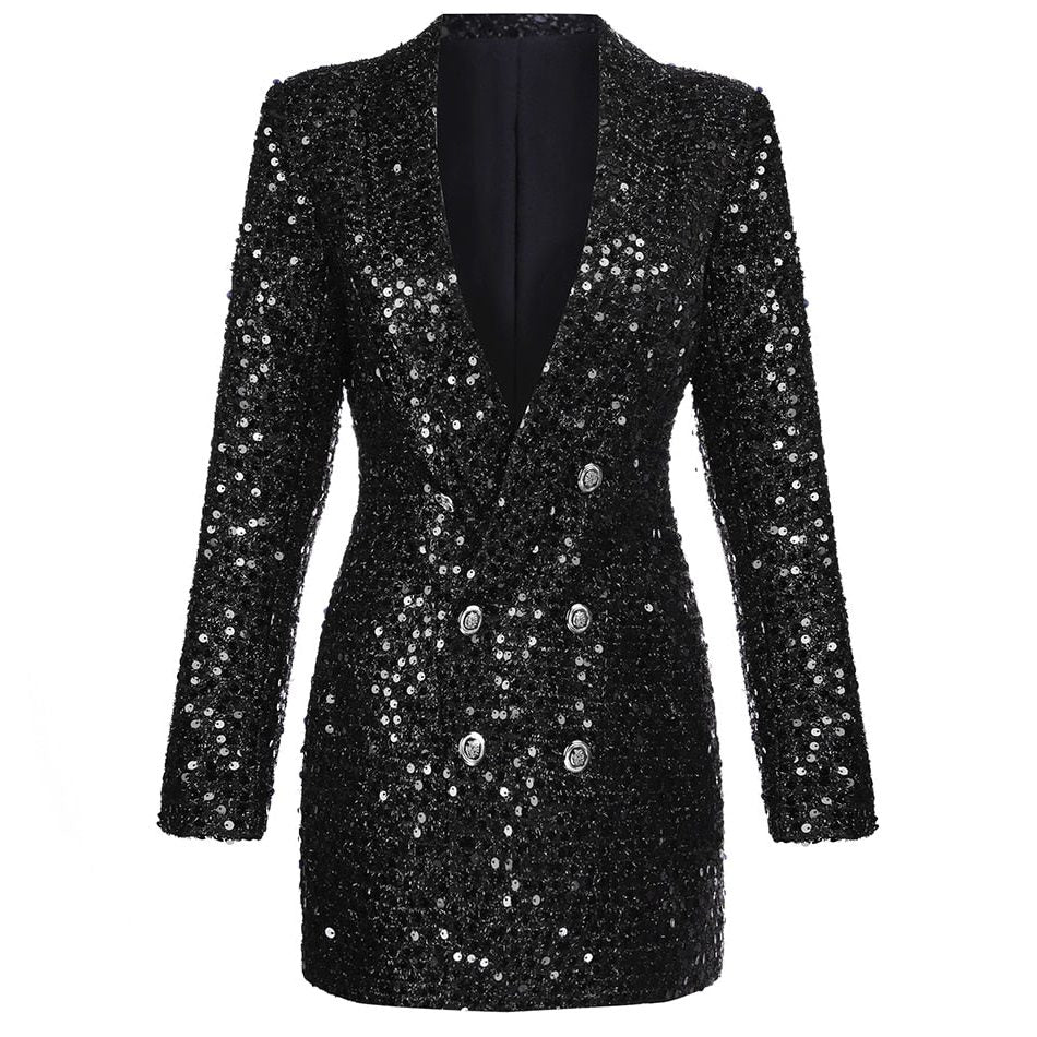 Glitter Blazer Jurk met Dubbele Rij Knoopsluiting voor Dames
