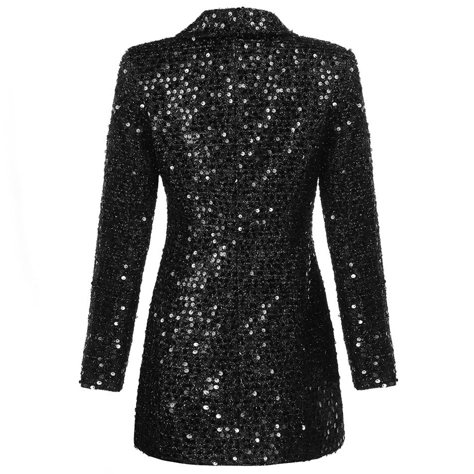 Glitter Blazer Jurk met Dubbele Rij Knoopsluiting voor Dames - View 2