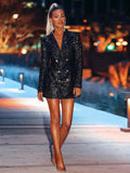 Glitter Blazer Jurk met Dubbele Rij Knoopsluiting voor Dames - View 3