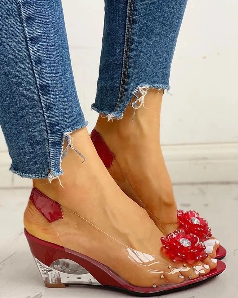 Glitter Open Teen Sandalen met Verstelbare Gespen voor Dames - Rood