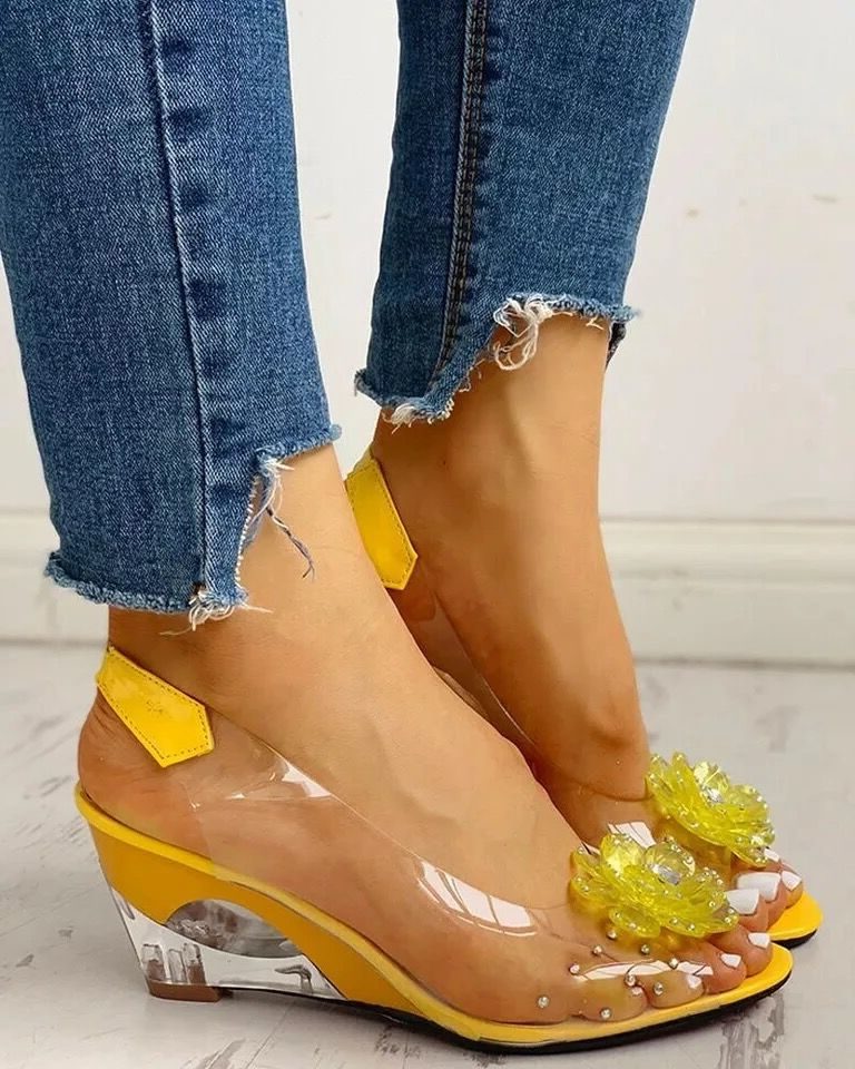 Glitter Open Teen Sandalen met Verstelbare Gespen voor Dames - Geel