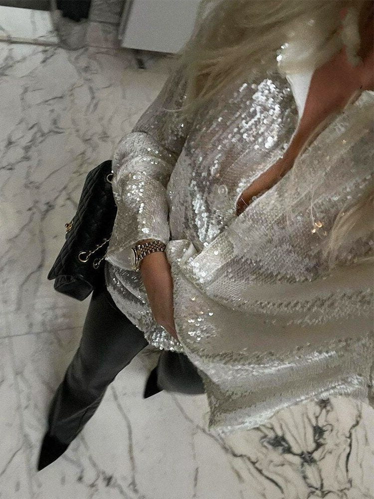 Glitter Oversized Blouse voor Dames - View 3