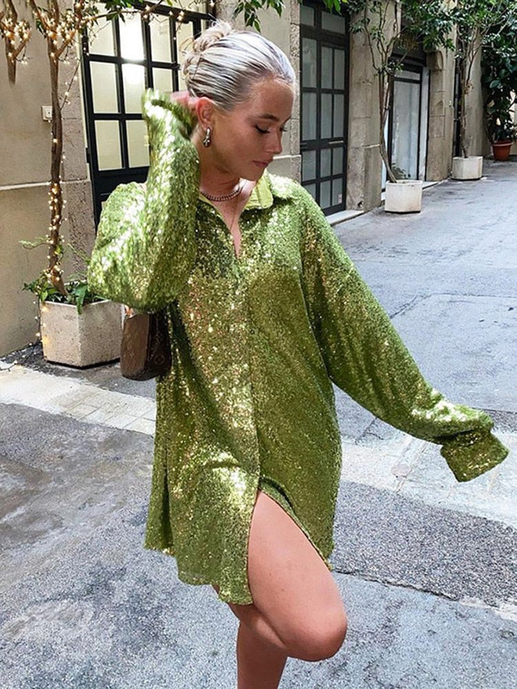 Glitter Oversized Blouse voor Dames - Licht groen