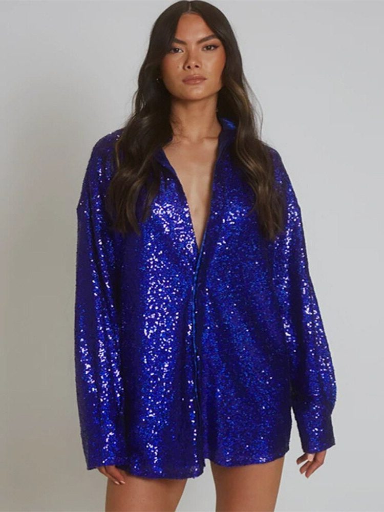 Glitter Oversized Blouse voor Dames - Blauw