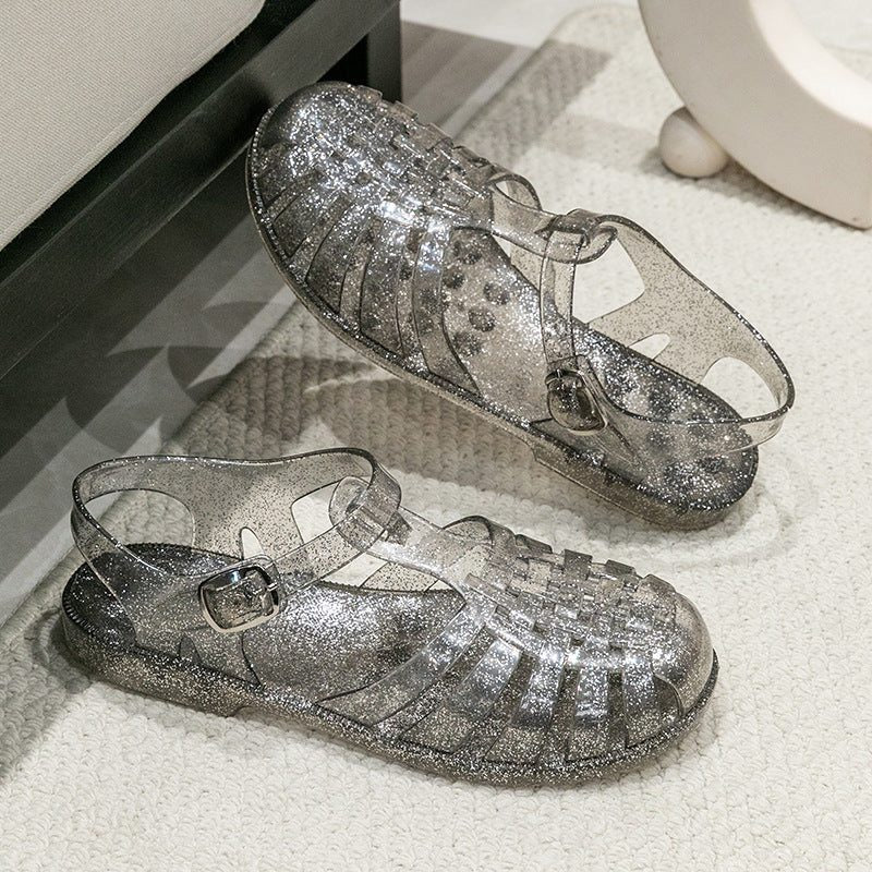Glitter Sandalen met Verstelbare Gespen voor Dames - Zwart