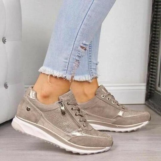 Glitter Sneakers met Ritssluiting voor Dames - Beige