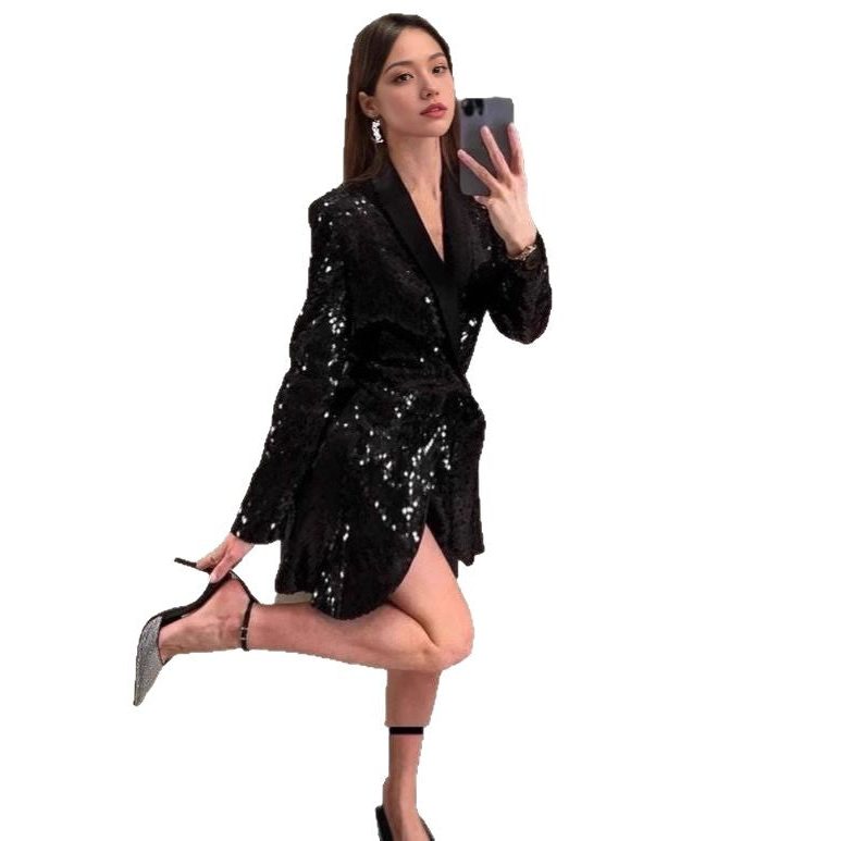 Glitter Wikkeljurk in Blazer-Stijl voor Dames - View 5