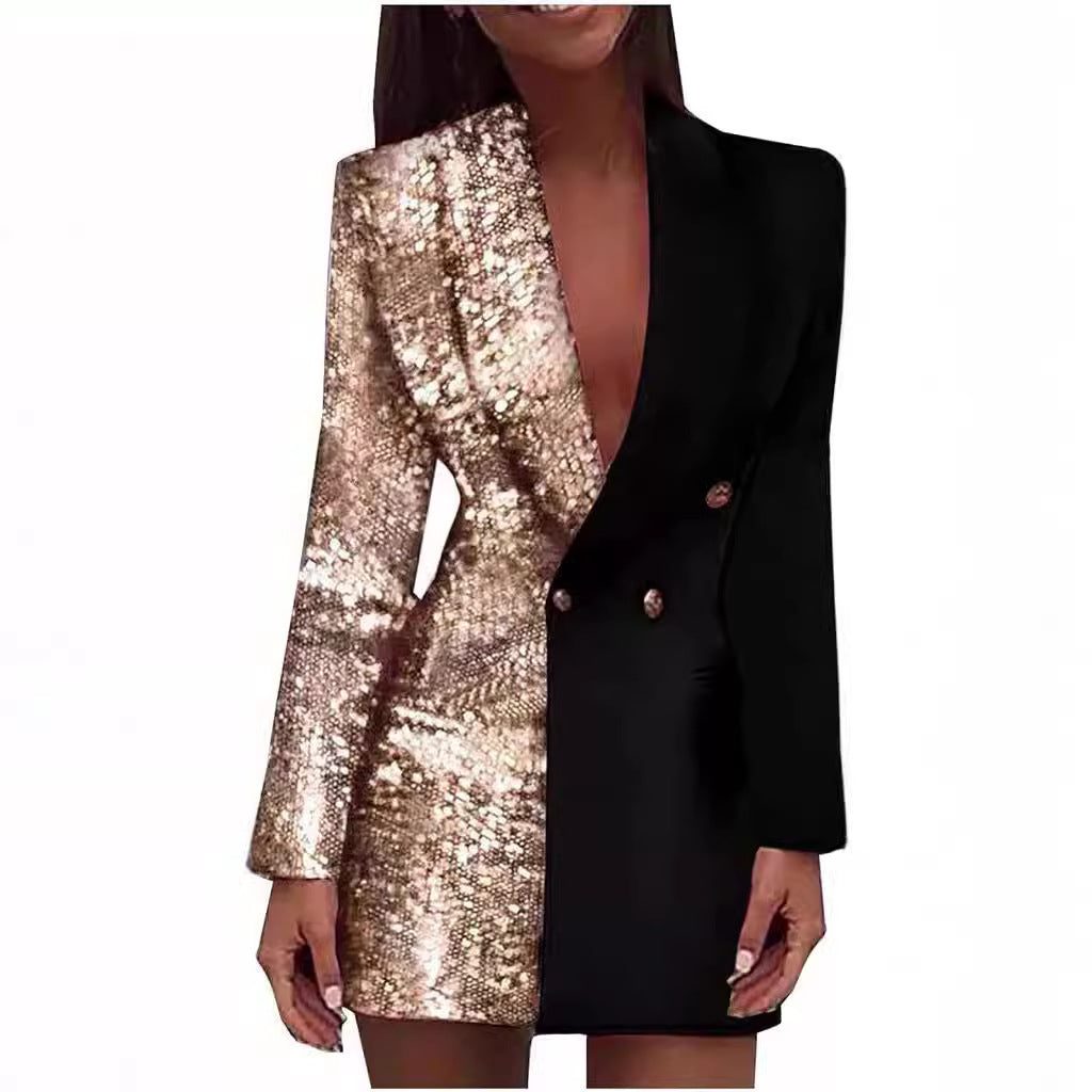 Glitterend Blazer Jurk met Diepe V-hals voor Dames