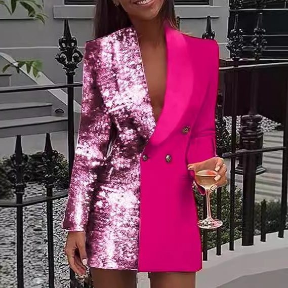 Glitterend Blazer Jurk met Diepe V-hals voor Dames - View 3