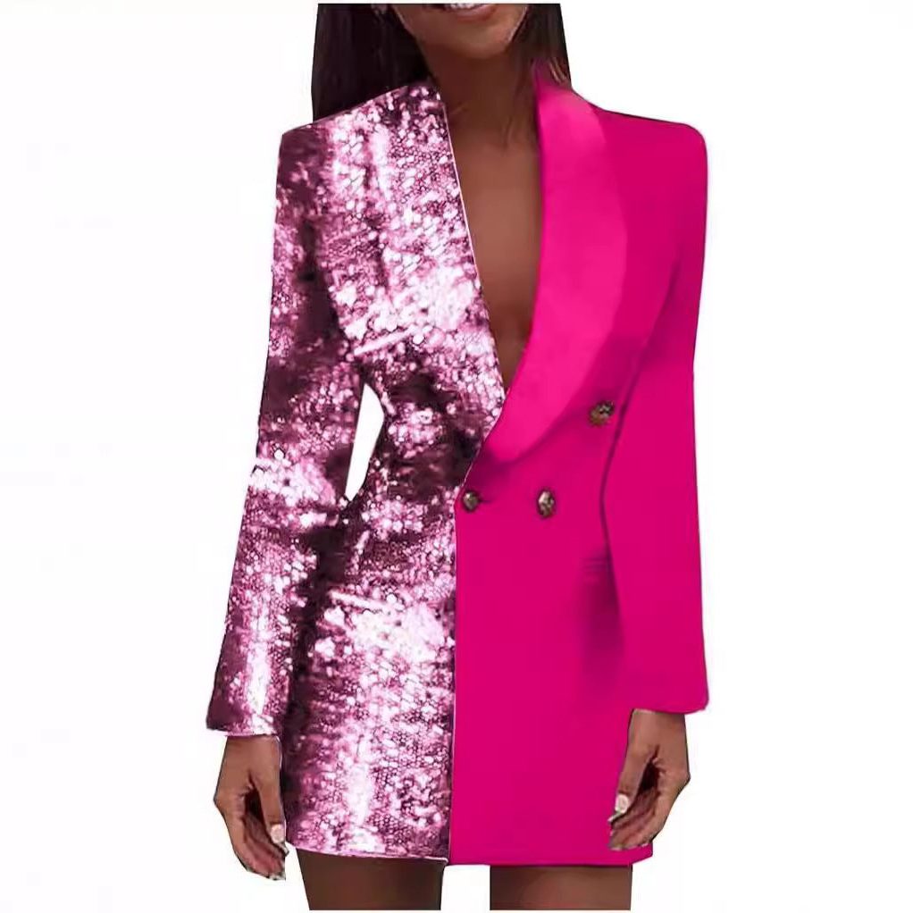 Glitterend Blazer Jurk met Diepe V-hals voor Dames - View 4