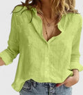 Linnen V-Hals Blouse met Knoopsluiting voor Dames