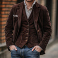 Grijze Rib Blazer met Gilet voor Heren - Bruin