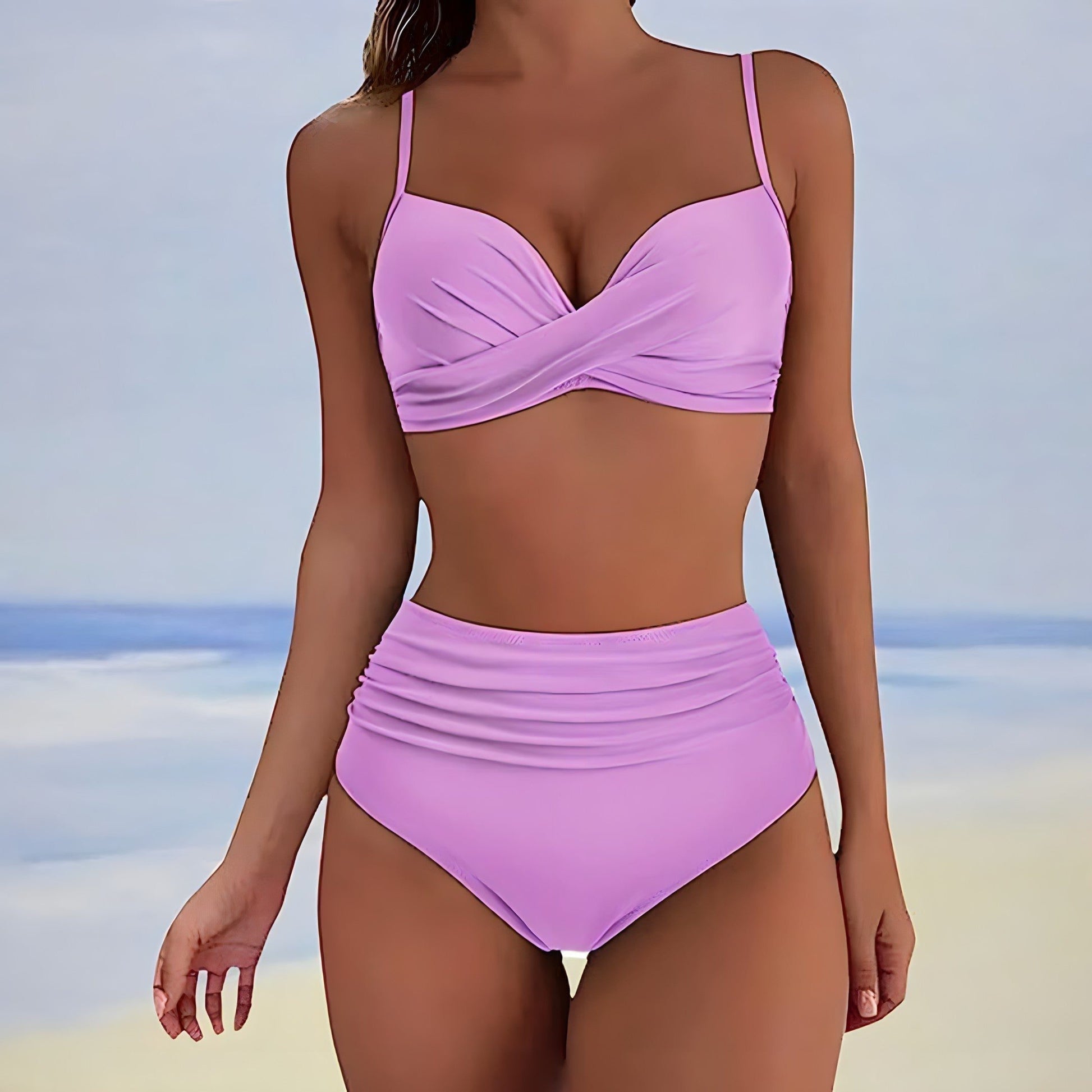 Halternek Bikini met Hoge Taille voor Dames - Lila